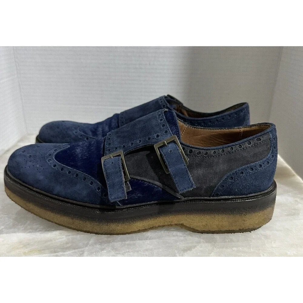 Etro Mens Blue Suede Double Monk Strap Shoes UK 41 US 8.5